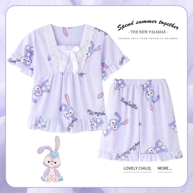 Girls Summer Short-Sleeved Shorts Pajamas Set