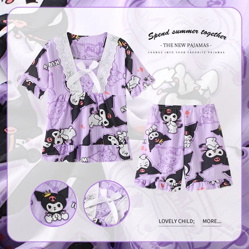 Girls Summer Short-Sleeved Shorts Pajamas Set