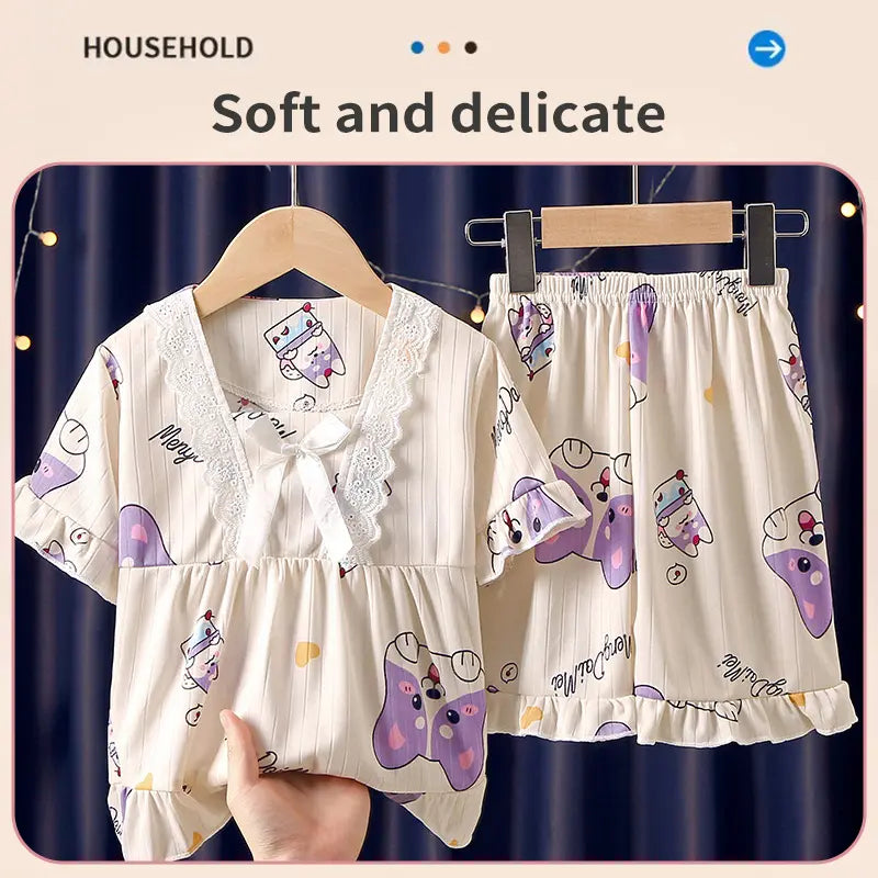 Girls Summer Short-Sleeved Shorts Pajamas Set