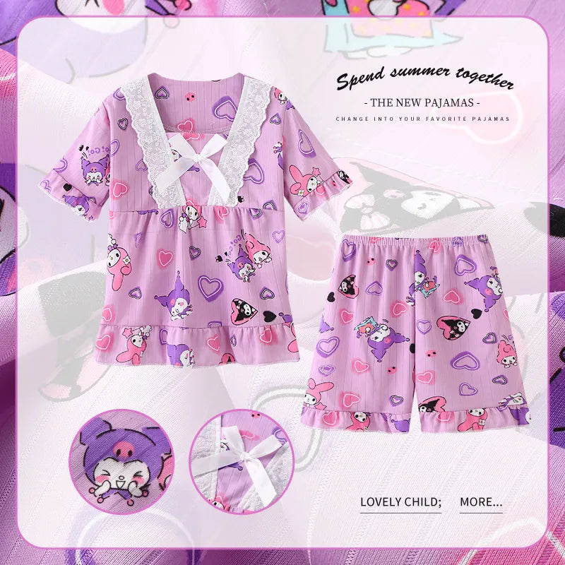 Girls Summer Short-Sleeved Shorts Pajamas Set