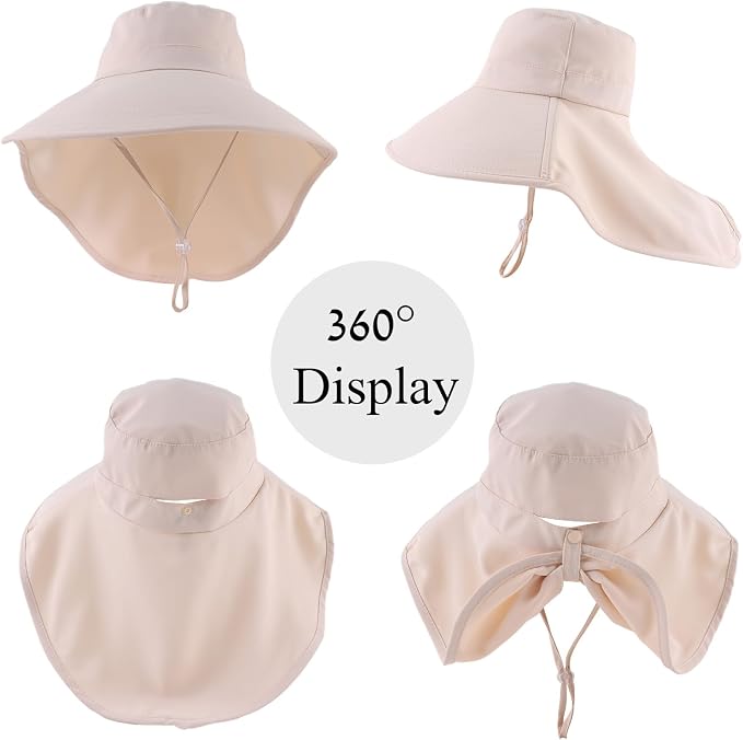 UV Protection Wide-Brim Sun Bucket Hat with Neck Flap