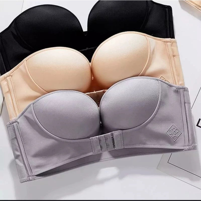 Seamless Strapless Push Up Front Buckle Lift Bra