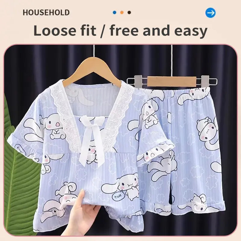Girls Summer Short-Sleeved Shorts Pajamas Set