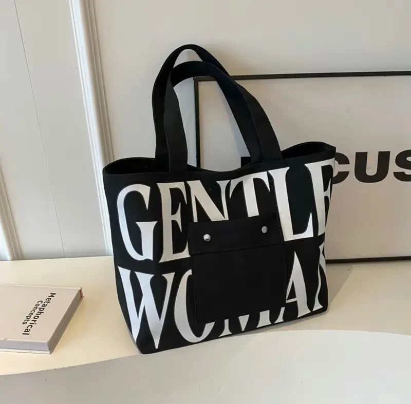 GW Large Capacity Letter Printed Canvas Tote Bag