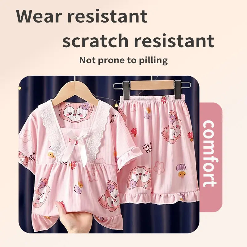 Girls Summer Short-Sleeved Shorts Pajamas Set