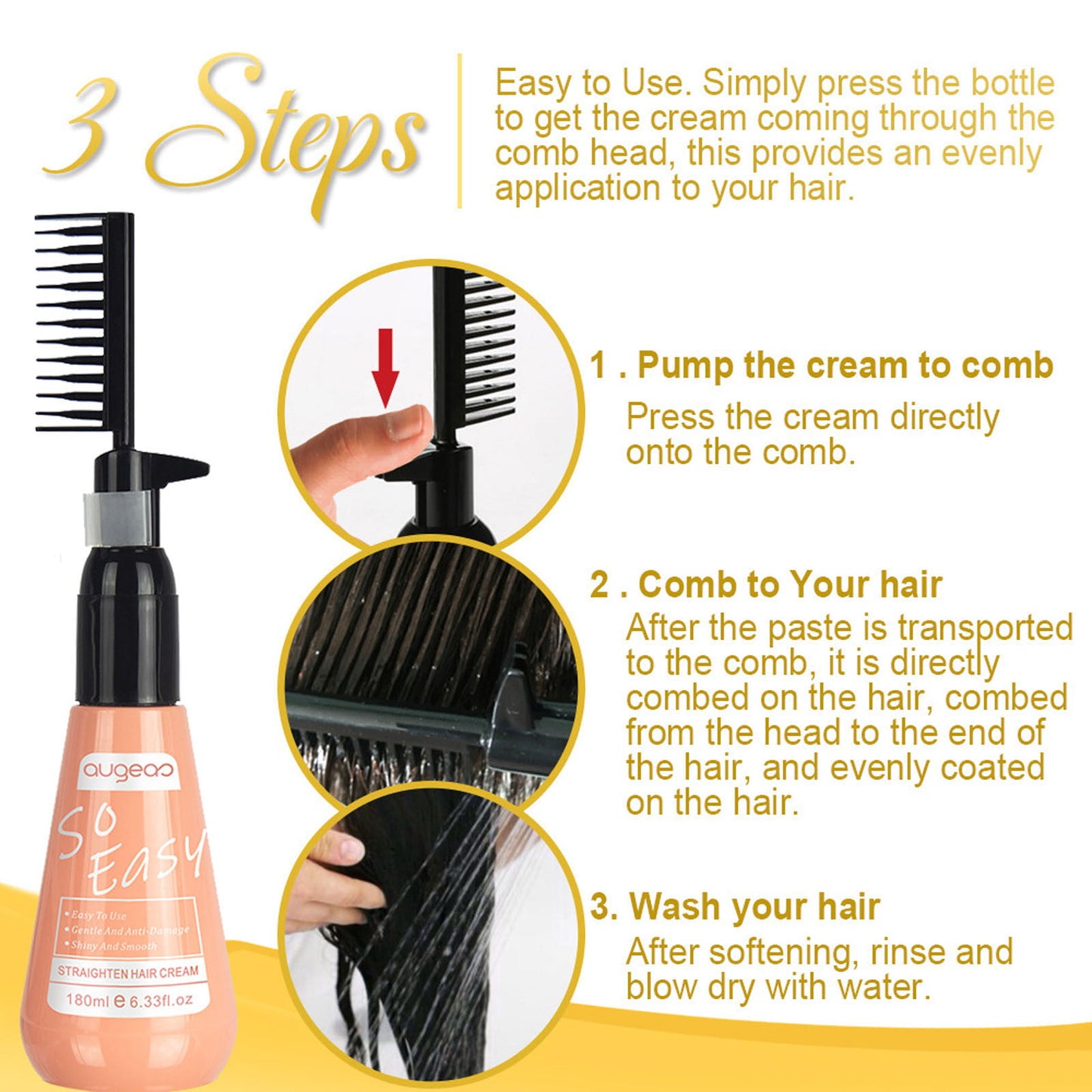 AUGEAS 180ML STRAIGHTEN HAIR CREAM EASY TO USE GENTLE AND AITI-DAMAGE SHINY AND SMOOTH