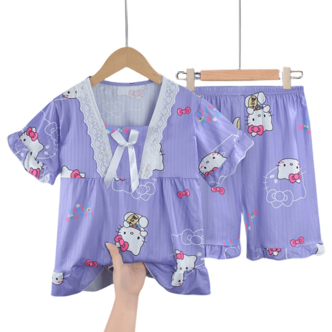 Girls Summer Short-Sleeved Shorts Pajamas Set