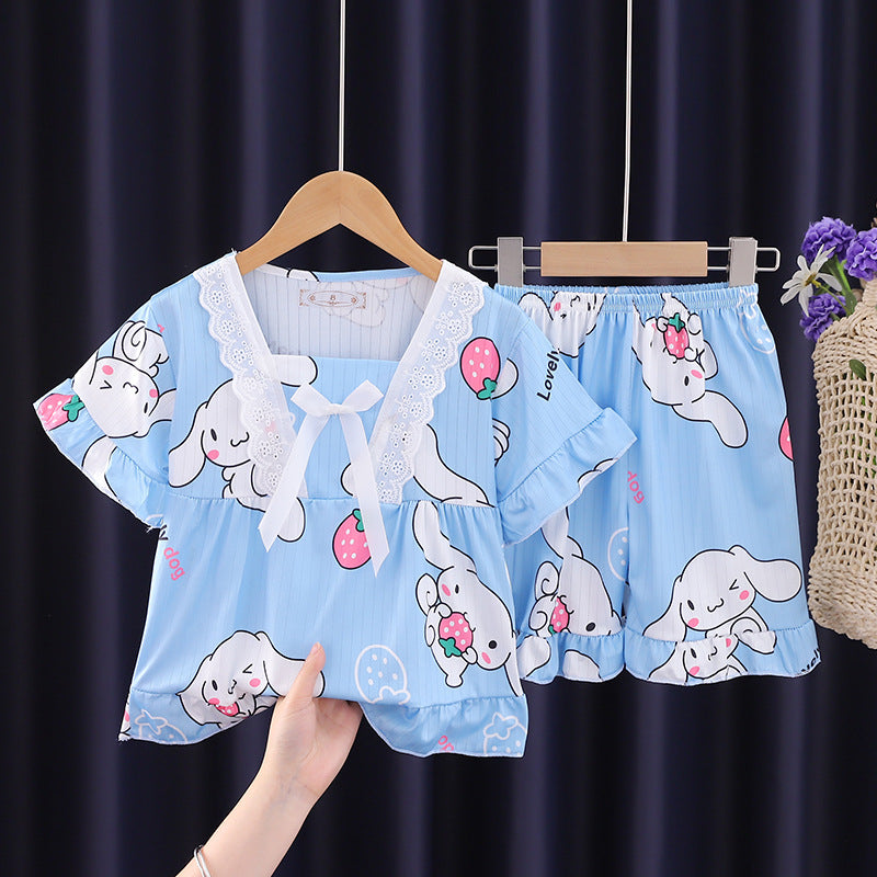 Girls Summer Short-Sleeved Shorts Pajamas Set