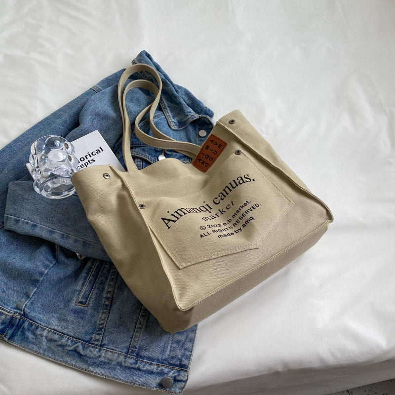 Letter Print Canvas Tote Bag
