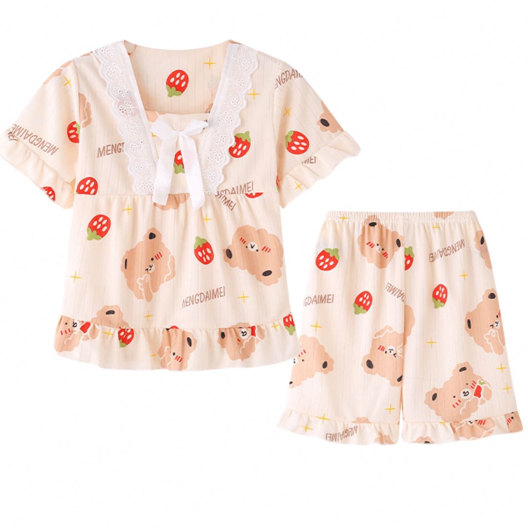 Girls Summer Short-Sleeved Shorts Pajamas Set