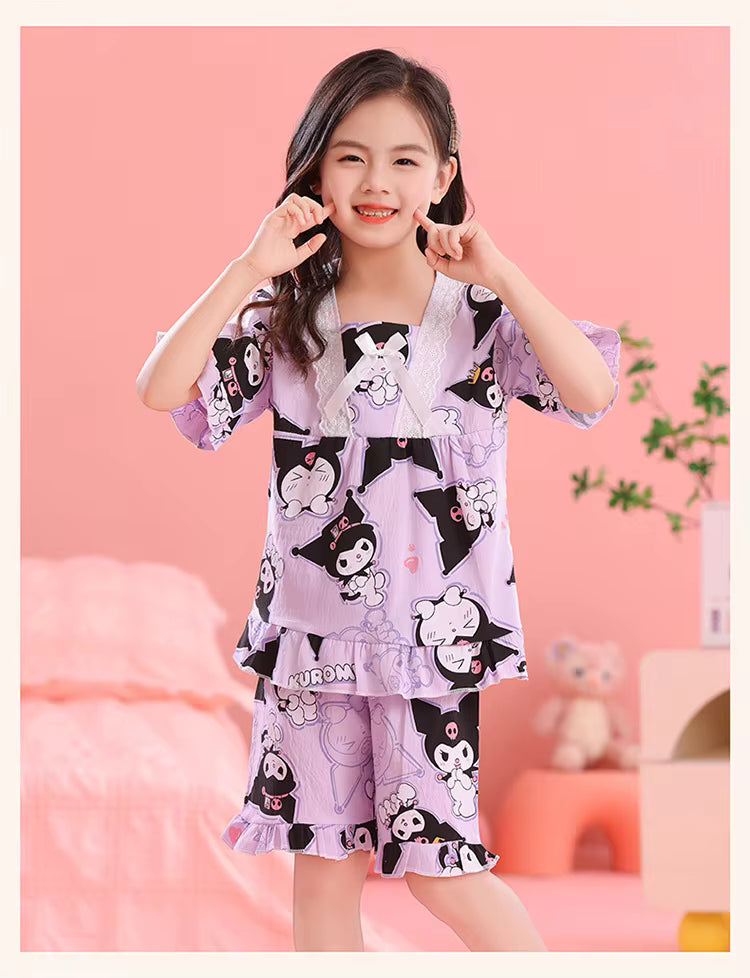 Girls Summer Short-Sleeved Shorts Pajamas Set