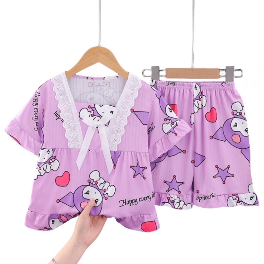 Girls Summer Short-Sleeved Shorts Pajamas Set