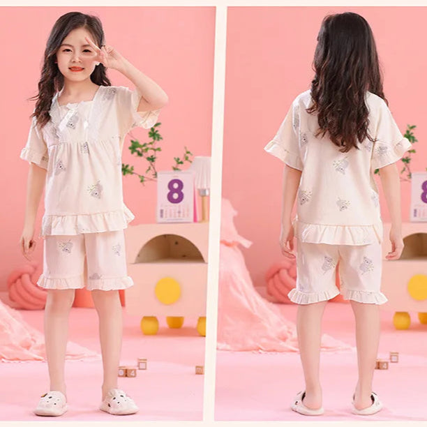 Girls Summer Short-Sleeved Shorts Pajamas Set