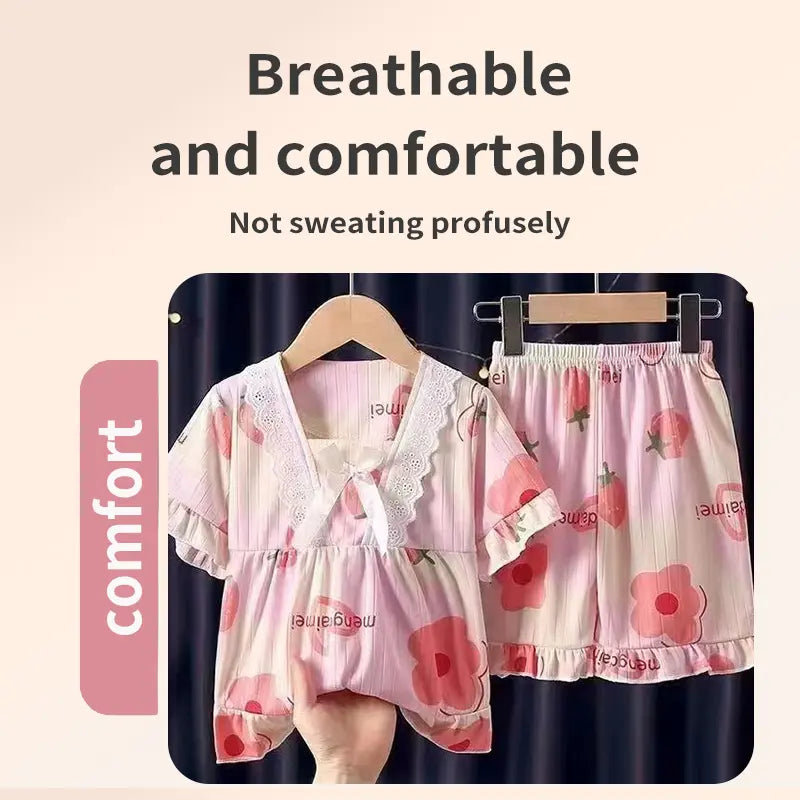 Girls Summer Short-Sleeved Shorts Pajamas Set