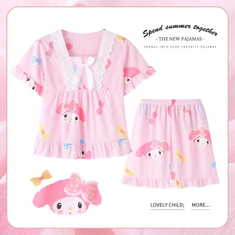 Girls Summer Short-Sleeved Shorts Pajamas Set