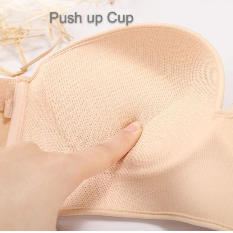 Seamless Strapless Push Up Front Buckle Lift Bra