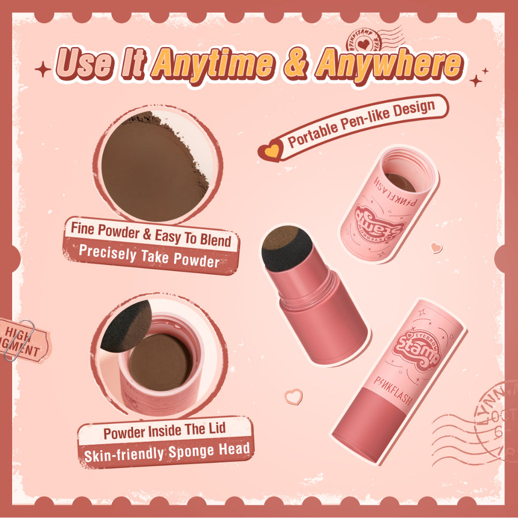 Pinkflash 3 In 1 Multi-Use Waterproof Eyebrow Powder Cushion Stamp With 10 Reusable Stencil Set