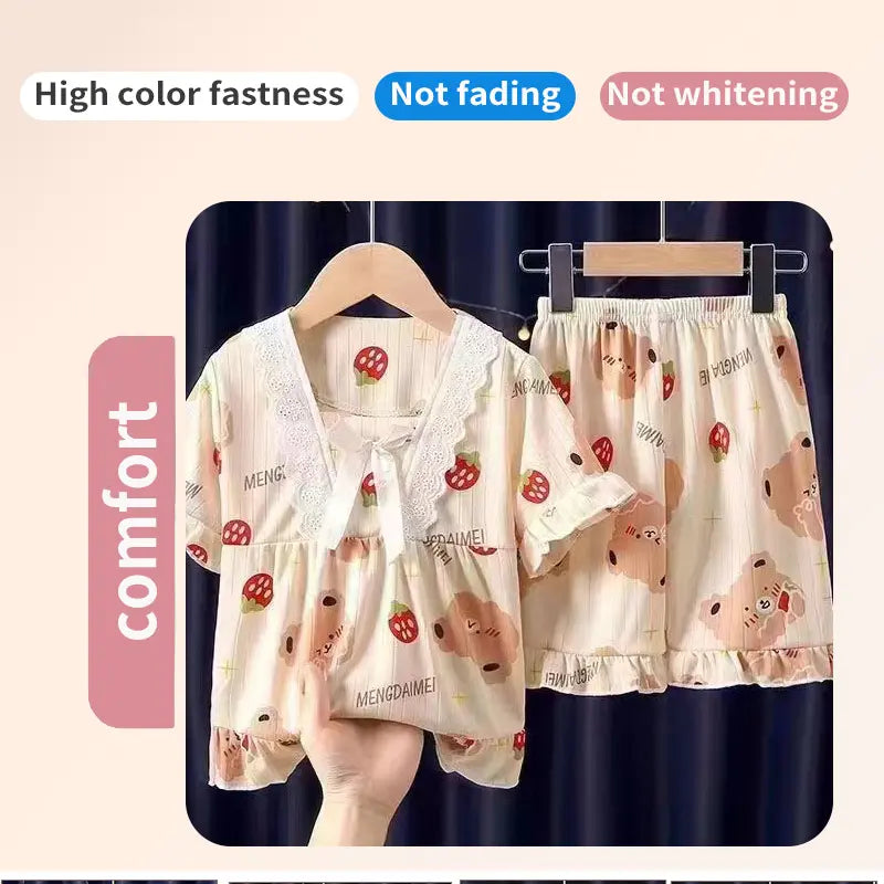Girls Summer Short-Sleeved Shorts Pajamas Set