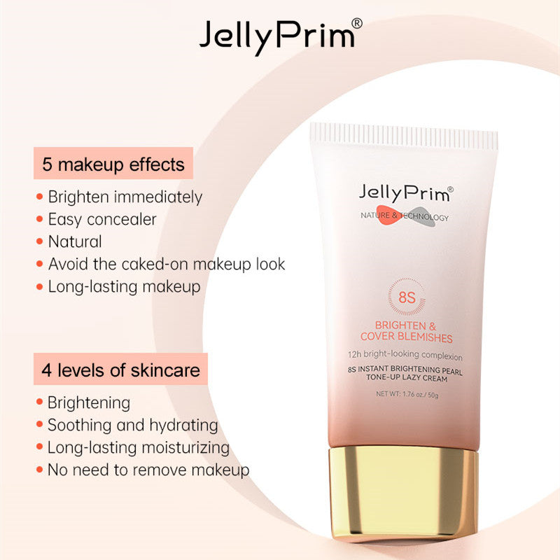 JellyPrim Whitening Lazy Cream 8s Instant Brightening Natural Pearl Moisturizer BB Cream 50g