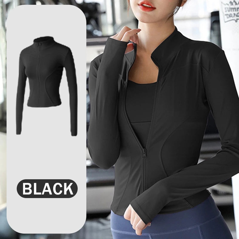 Women Long Sleeve Zipper Yoga Top