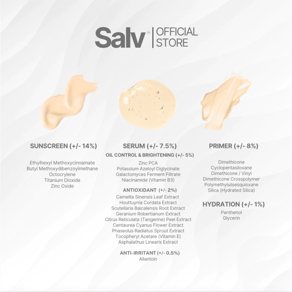 SALV Zinc PCA + K19 - Azeloyl Diglycinate + Galactomyces 3 in 1 Tinted Hybrid Sunscreen SPF 50+ PA++
