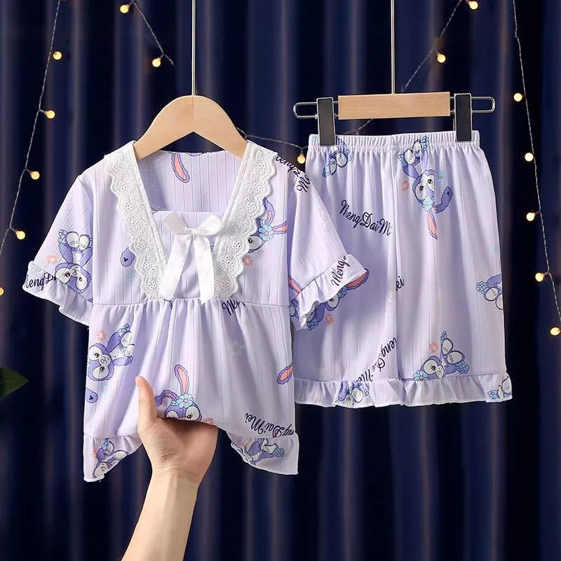 Girls Summer Short-Sleeved Shorts Pajamas Set