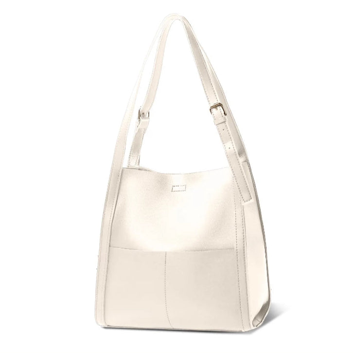 Two Front Pocket Leather Tote Bag