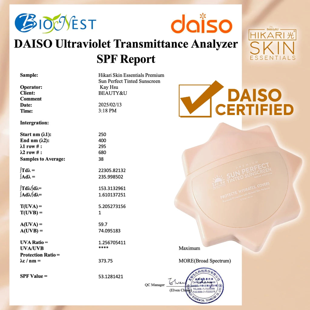 HIKARI Tinted Sunscreen Premium Sun Perfect Broad Spectrum SPF50 PS++++ UVA/UVB