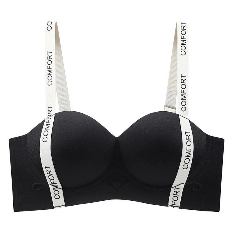 Letter Shoulder Strap Seamless Push Up Bra