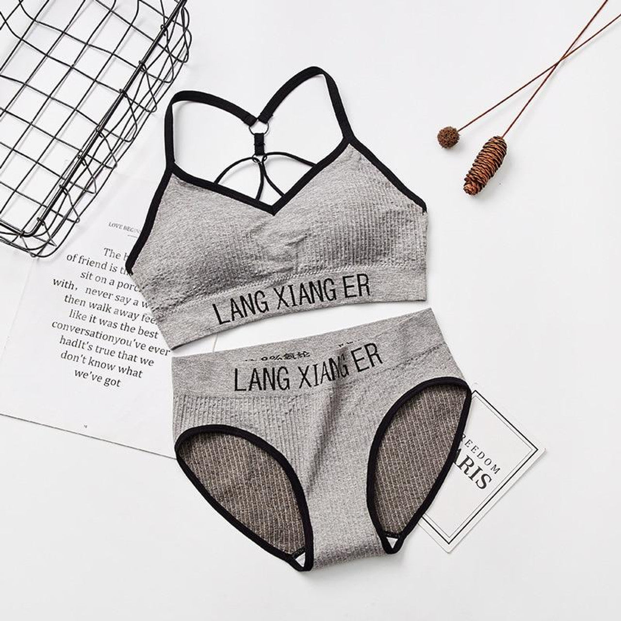 Women Sports Underwear Set Strings Backless Bra & High Waist Panties Set