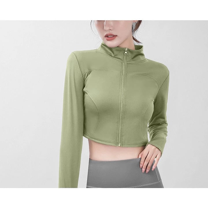 Women's Long Sleeve Stand Collar Zip Up Crop Top Activewear Jacket
