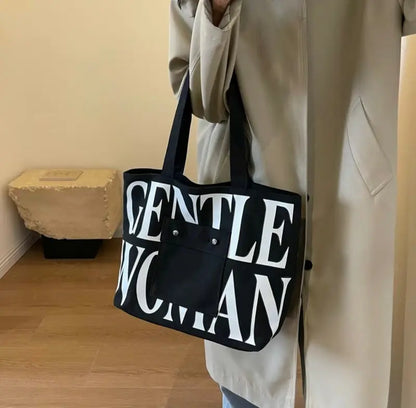 GW Large Capacity Letter Printed Canvas Tote Bag