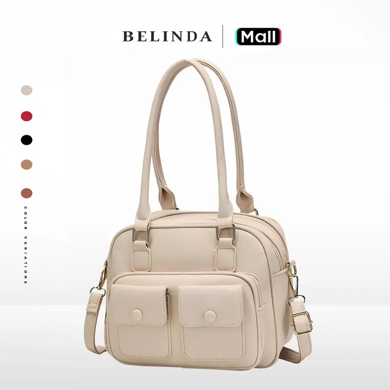 Multi-Pocket Leather Shoulder Bag