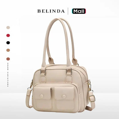 Multi-Pocket Leather Shoulder Bag