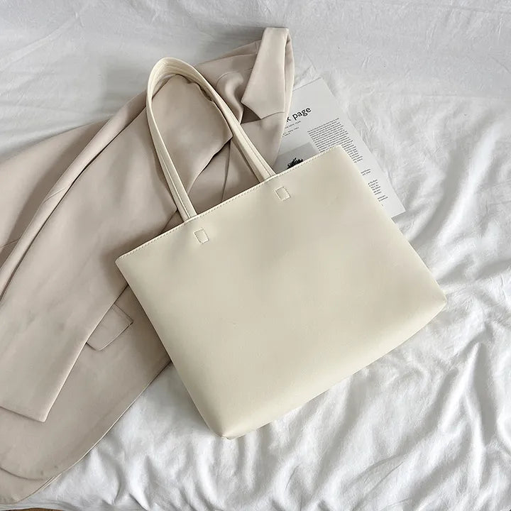 Large Plain Leather Tote Bag