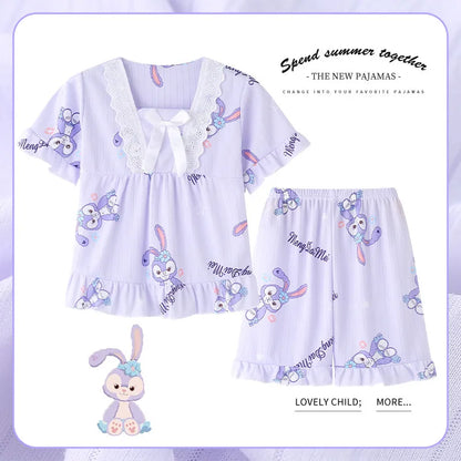 Girls Summer Short-Sleeved Shorts Pajamas Set