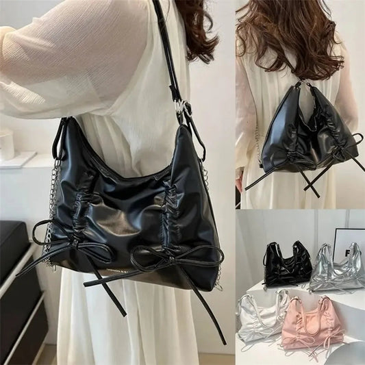 2-Way Soft Ruched Shoulder Bag with Chain Accent