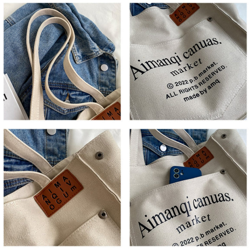 Letter Print Canvas Tote Bag