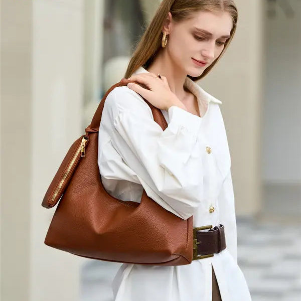 2-in-1 Soft Leather Hobo Bag with Matching Wristlet