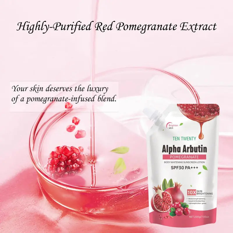 TEN TWENTY Alpha Arbutin Pomegranate Body Whitening Sunscreen Lotion SPF30 PA+++ 200g
