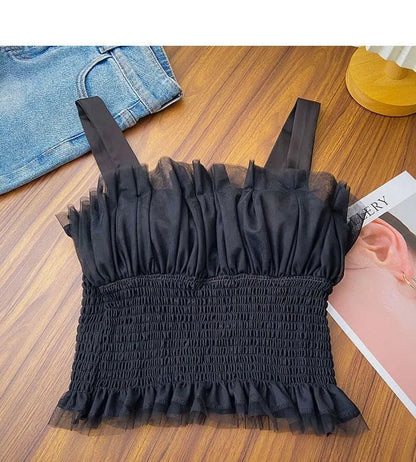Smocked Tulle Ruffle Camisole Top