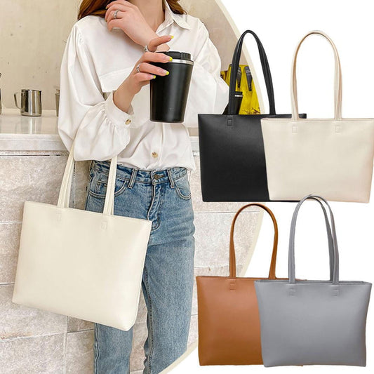 Large Plain Leather Tote Bag
