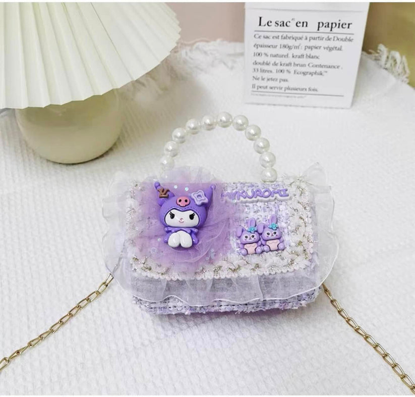 Girl's Pearl Handle Tweed Mini Bag