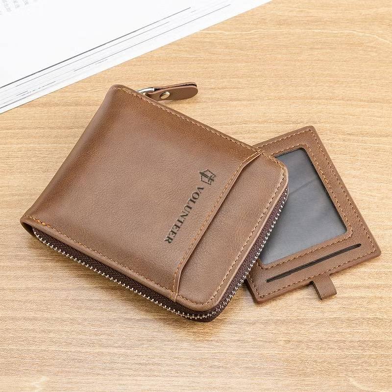 Men's Leather Bifold Zipper Around Wallet