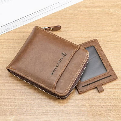 Men's Leather Bifold Zipper Around Wallet