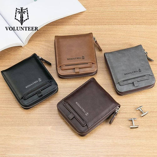 Men's Leather Bifold Zipper Around Wallet