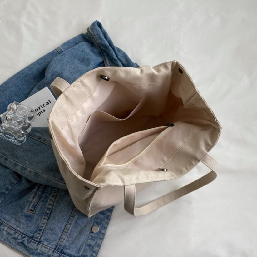 Letter Print Canvas Tote Bag