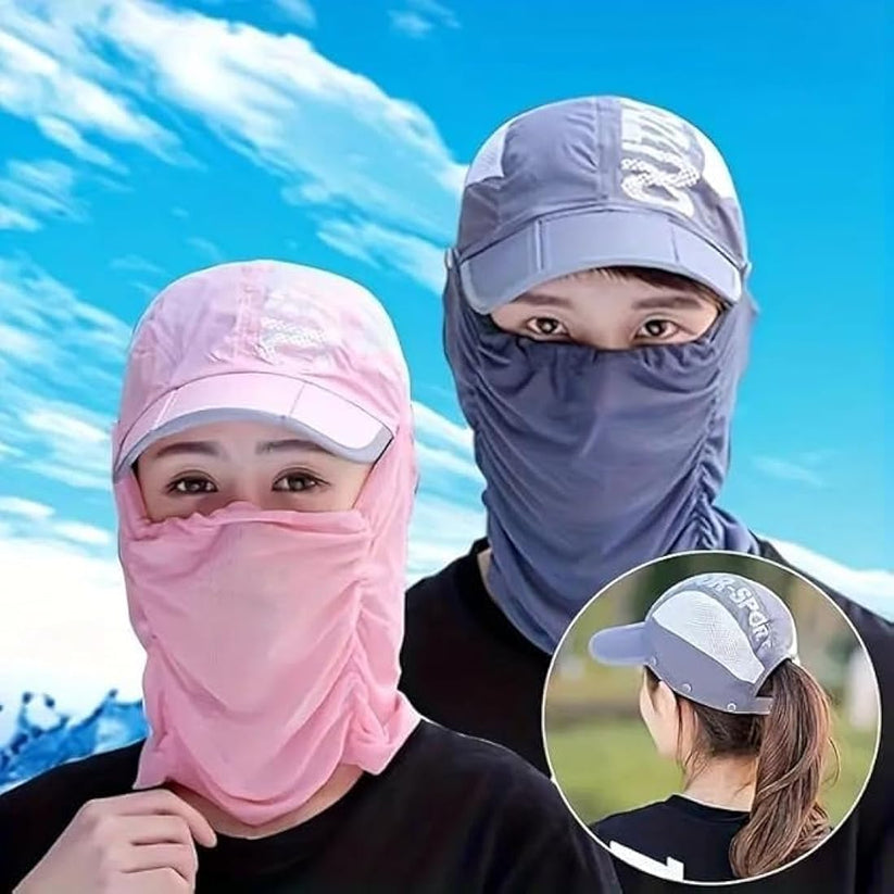 Unisex Sun Protection Cap with Face Mask Cover UPF 50+