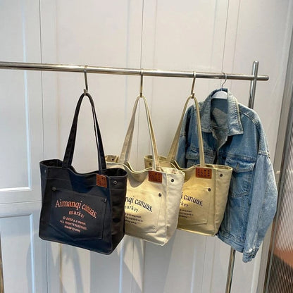 Letter Print Canvas Tote Bag