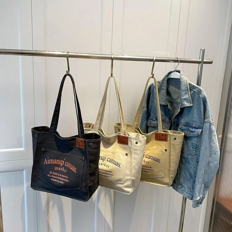 Letter Print Canvas Tote Bag